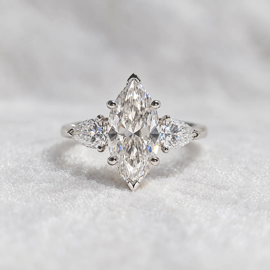 Three Stone Marquise Lab Diamond Engagement Ring - Riant Fine Jewelry LLC