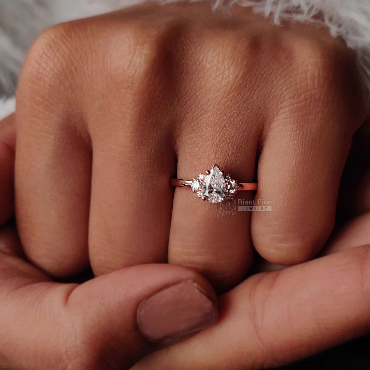 Three Stone Pear Diamond Engagement Ring in 14K Gold - Riant Fine Jewelry LLC