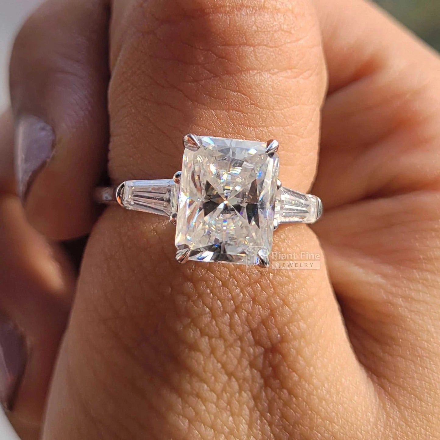 Three Stone Radiant Lab Grown Diamond Ring in 14K Gold - Riant Fine Jewelry LLC