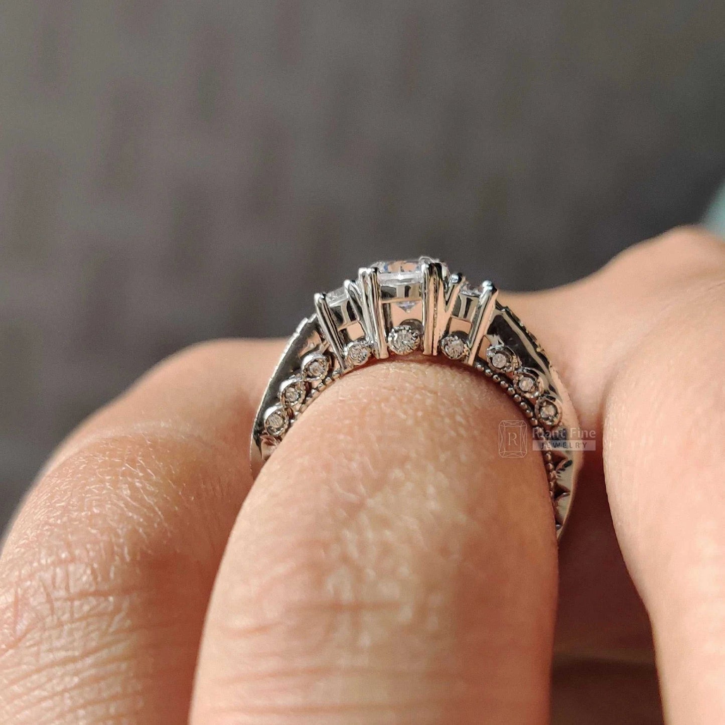 Three Stone Round Lab Grown Diamond Engagement Ring - Riant Fine Jewelry LLC