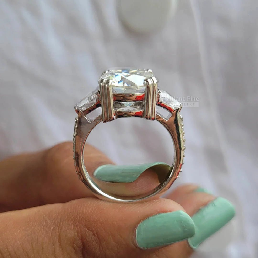 Three Stone Round Moissanite Unique Engagement Ring - Riant Fine Jewelry LLC