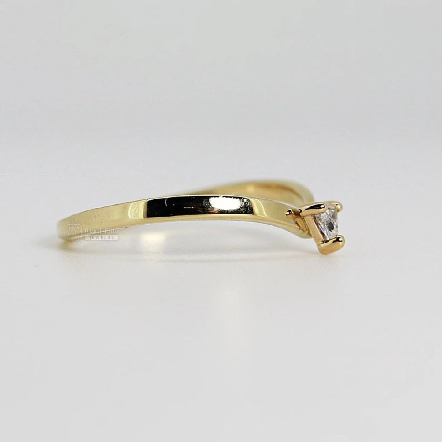 Triangle Lab Diamond V Shape Wedding Band in 14K Gold - Riant Fine Jewelry LLC
