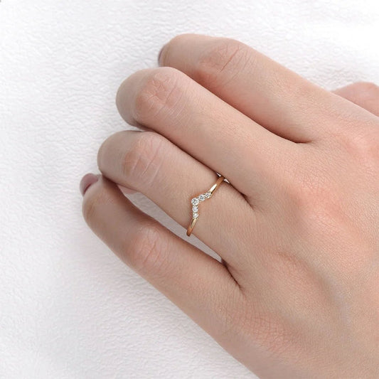 V Shape Round Lab Diamond Curved Wedding Band - Riant Fine Jewelry LLC