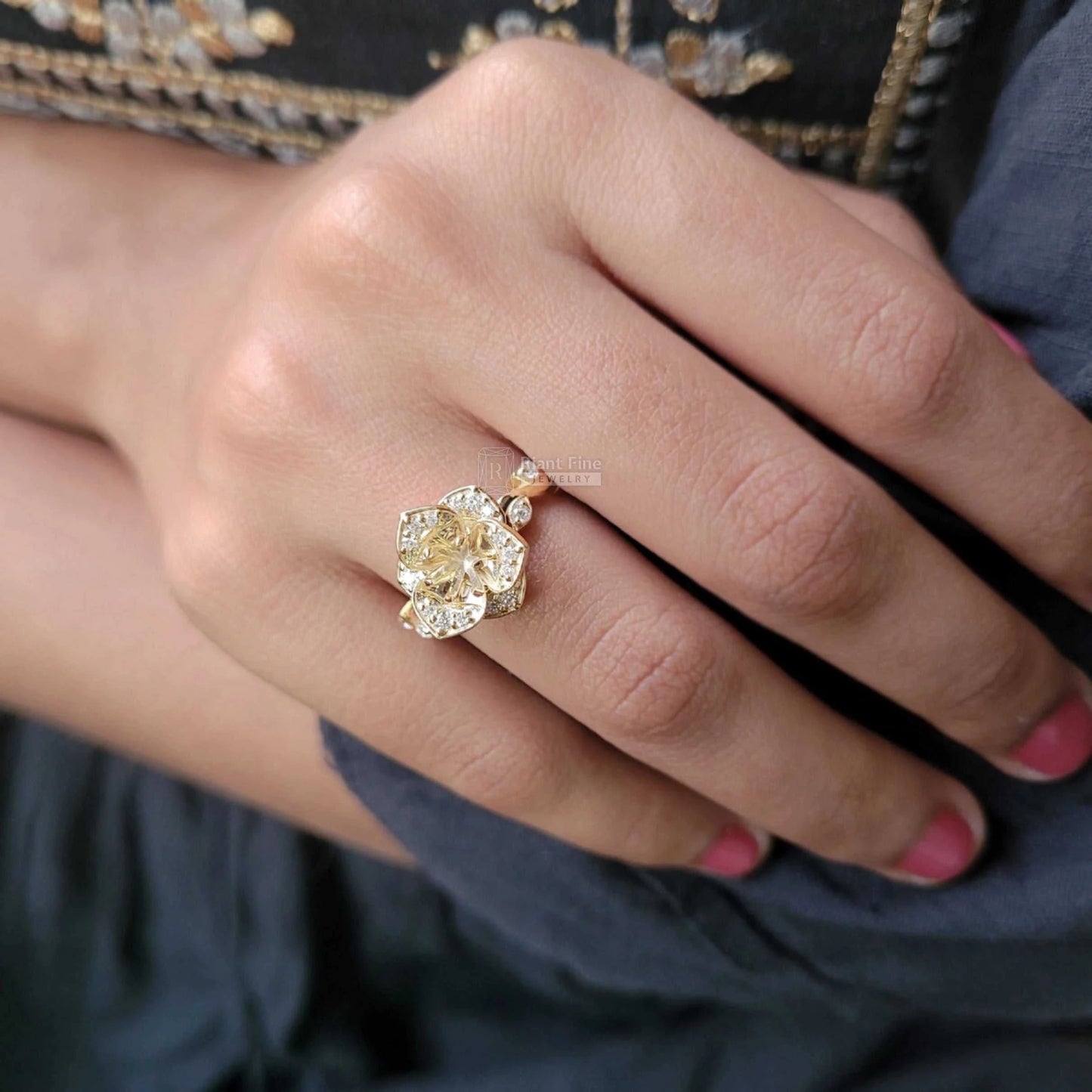 Vintage Floral Lab Grown Diamond Engagement Rings - Riant Fine Jewelry LLC