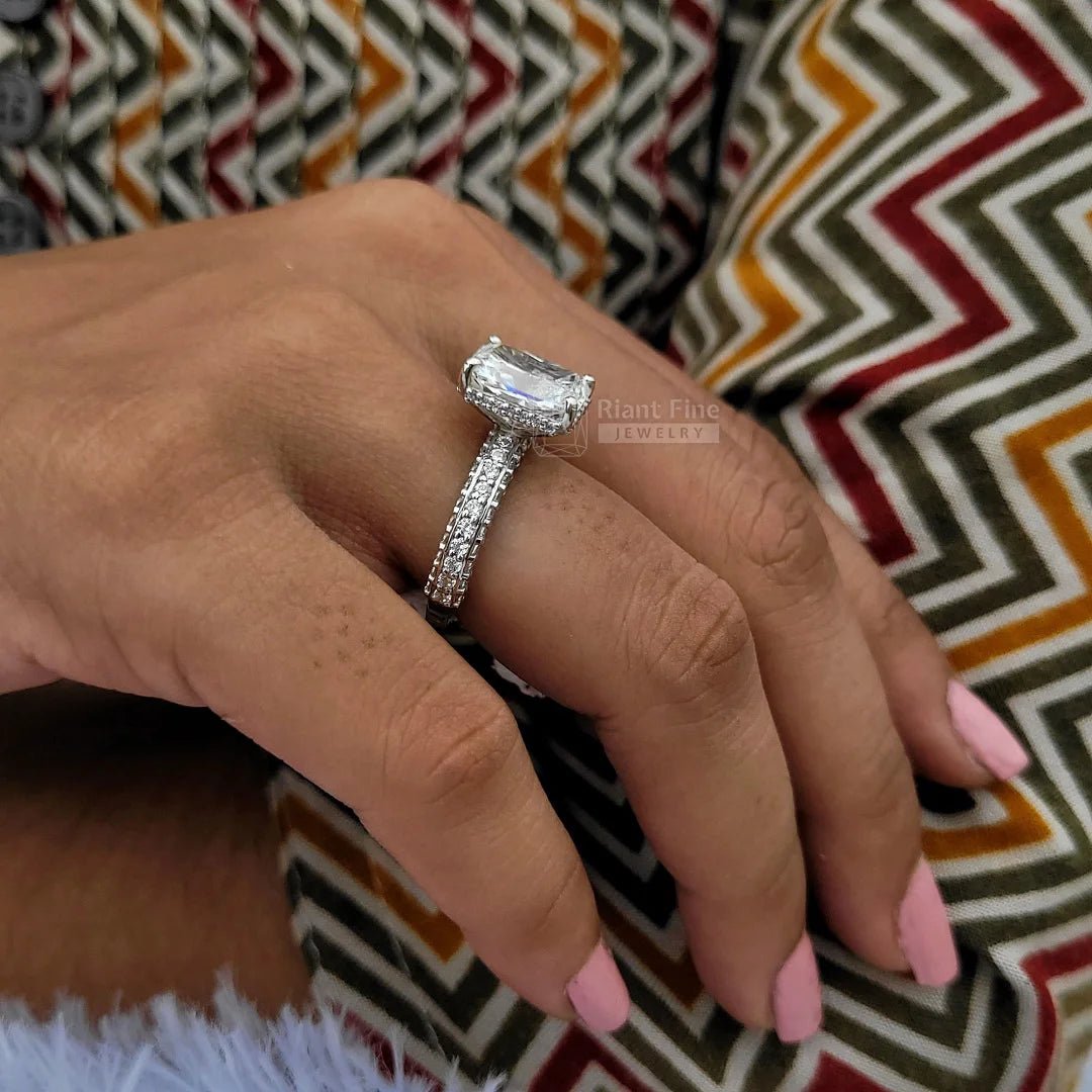 Vintage Radiant Cut Lab Grown Diamond Engagement Ring - Riant Fine Jewelry LLC
