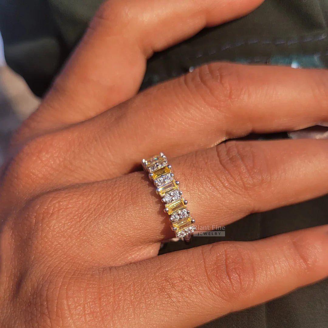 Yellow Baguette & Round Diamond Eternity Wedding Band - Riant Fine Jewelry