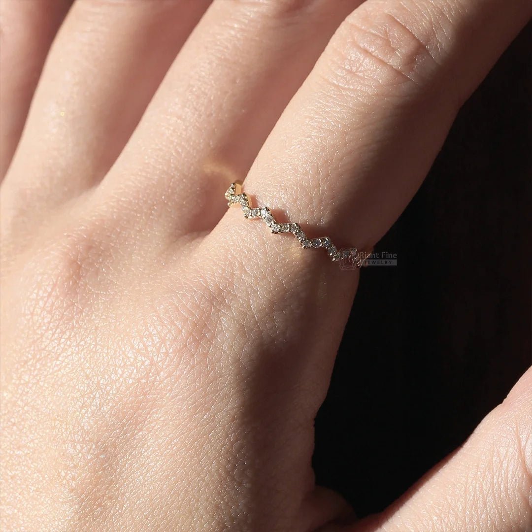 Zig Zag Style Round Lab Diamond Half Eternity Band - Riant Fine Jewelry LLC