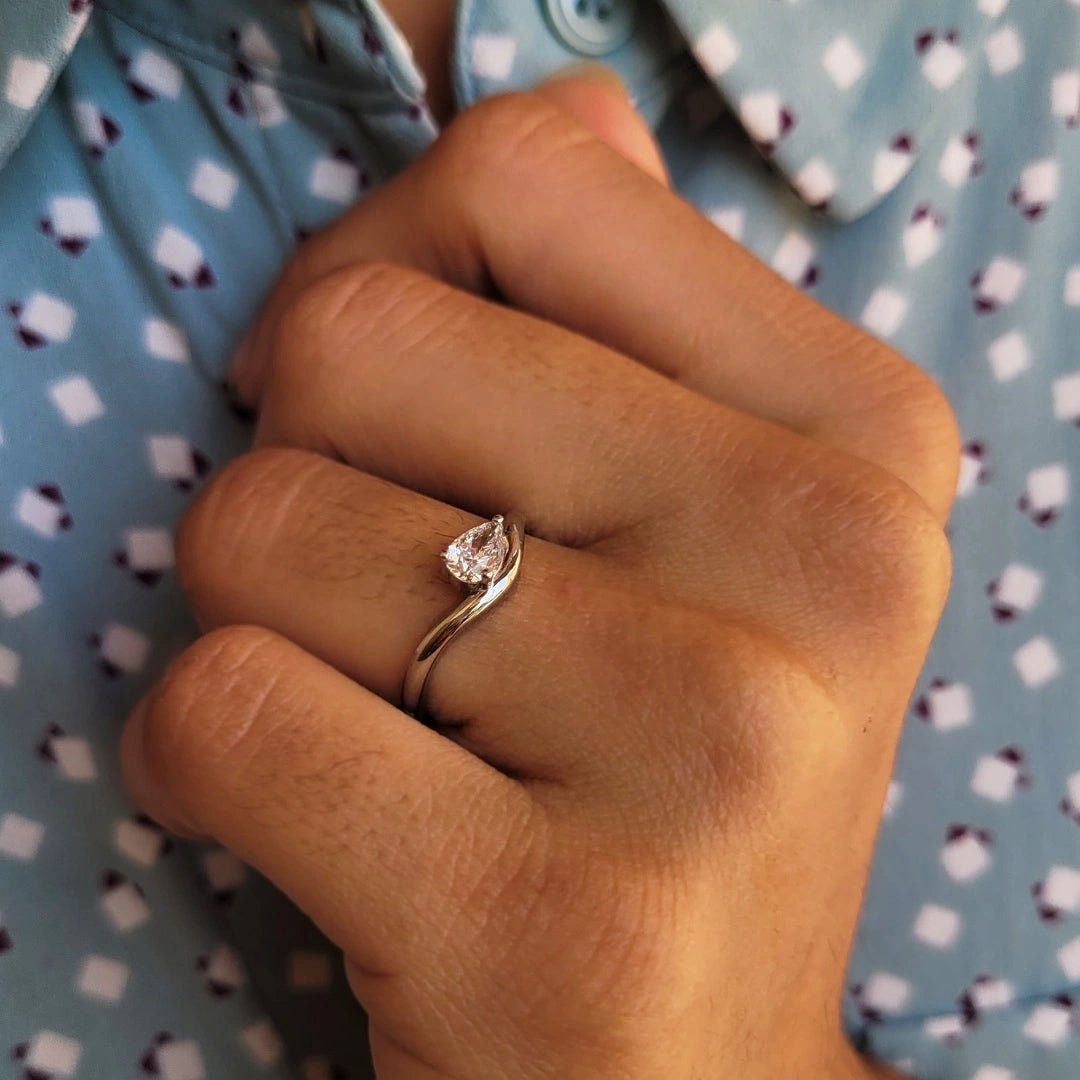 0.50 Ct Pear Cut East West Lab Grown Diamond Solitaire Ring in 14K White Gold - Riant Fine Jewelry LLC