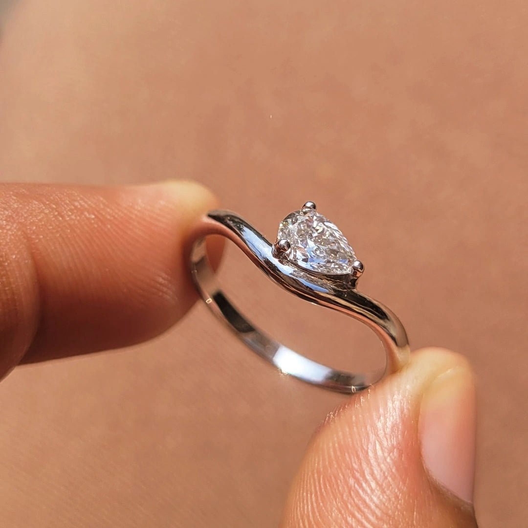 0.50 Ct Pear Cut East West Lab Grown Diamond Solitaire Ring in 14K White Gold - Riant Fine Jewelry LLC