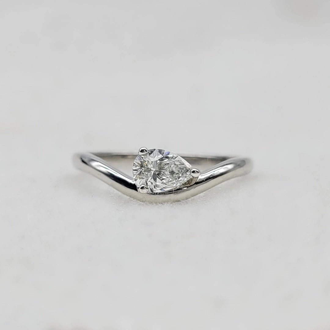 0.50 Ct Pear Cut East West Lab Grown Diamond Solitaire Ring in 14K White Gold - Riant Fine Jewelry LLC