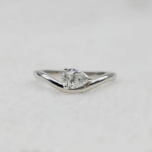 0.50 Ct Pear Cut East West Lab Grown Diamond Solitaire Ring in 14K White Gold - Riant Fine Jewelry LLC