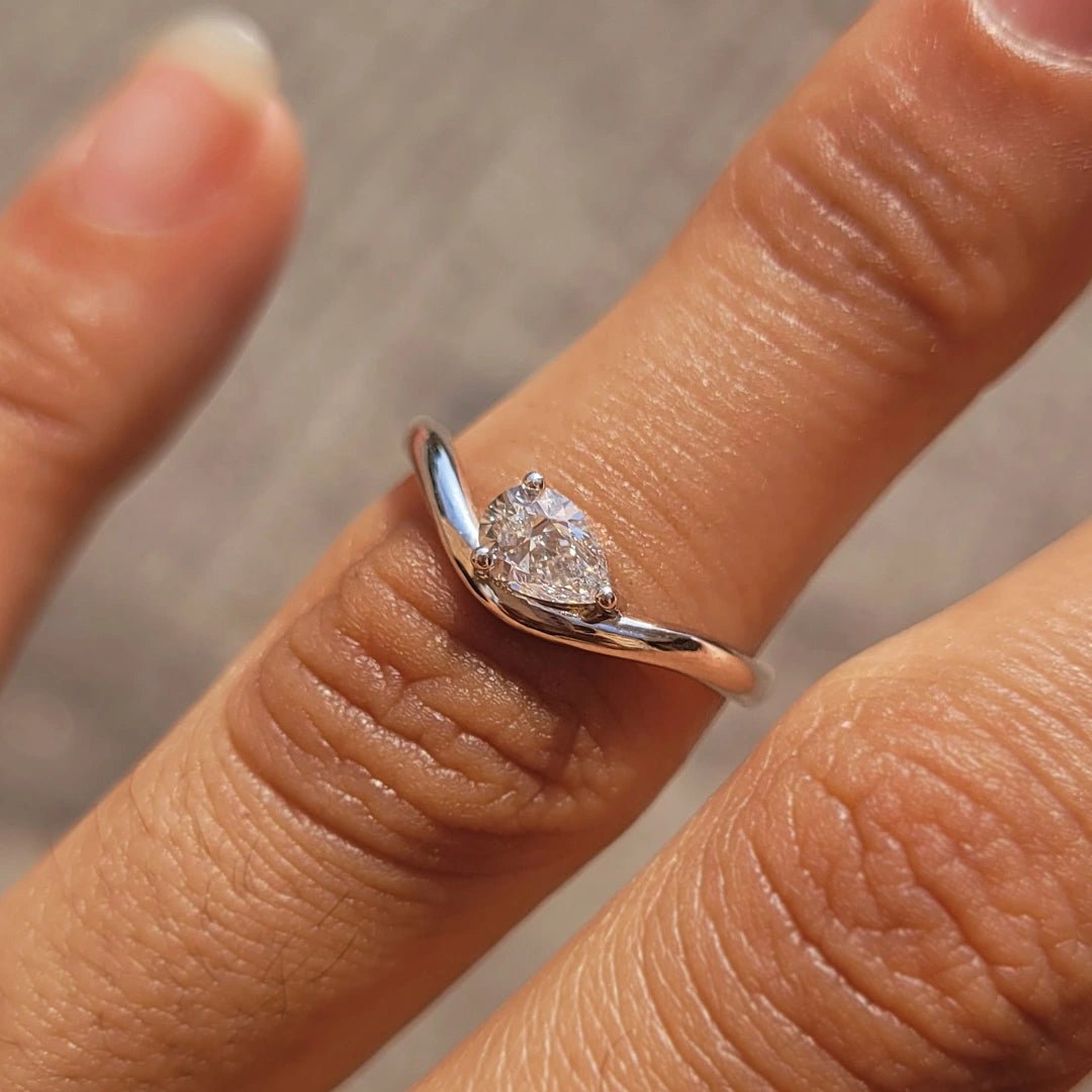 0.50 Ct Pear Cut East West Lab Grown Diamond Solitaire Ring in 14K White Gold - Riant Fine Jewelry LLC