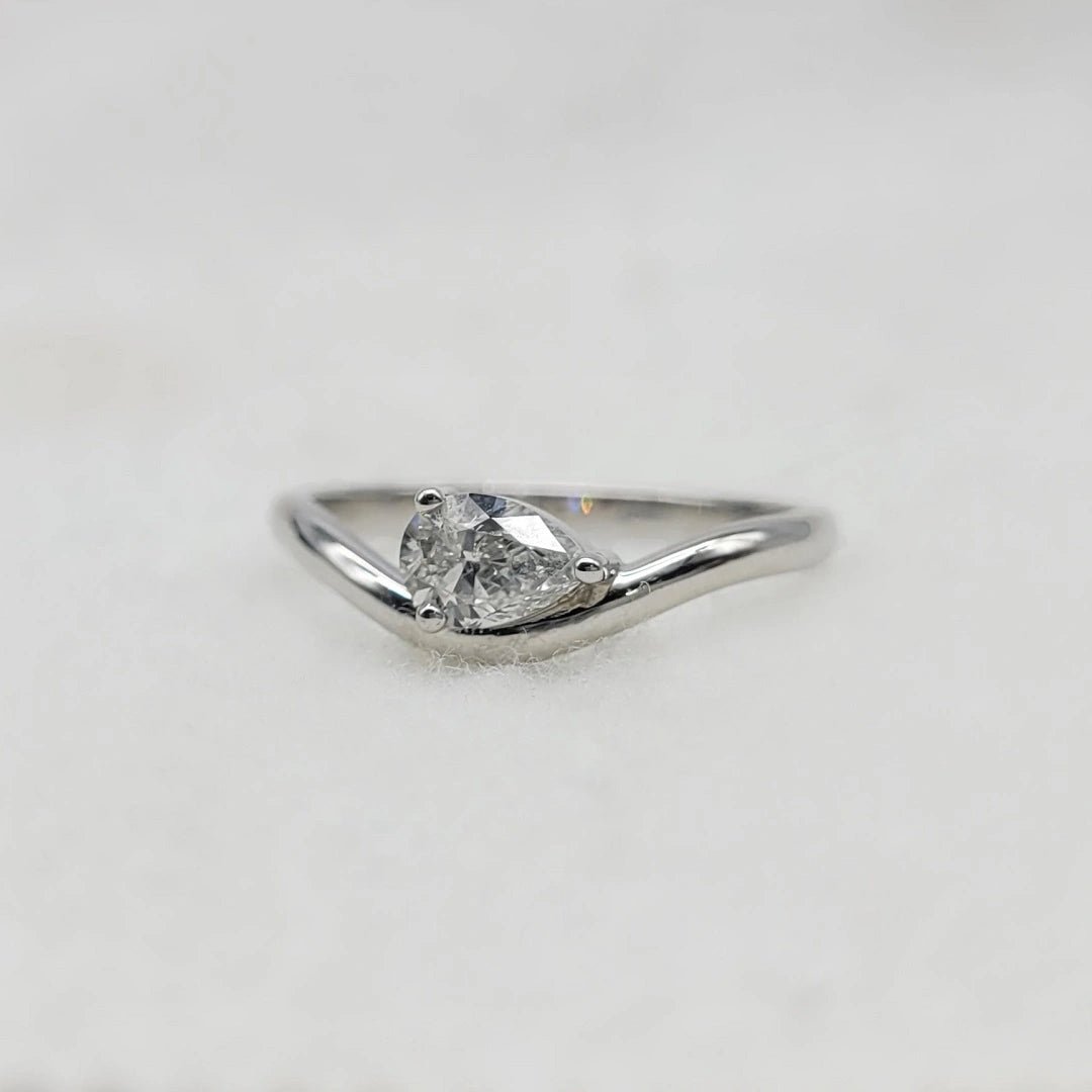 0.50 Ct Pear Cut East West Lab Grown Diamond Solitaire Ring in 14K White Gold - Riant Fine Jewelry LLC