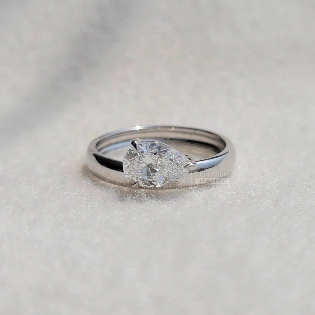 1 Carat Pear Shaped Lab Diamond Gold Engagement Ring - Riant Fine Jewelry