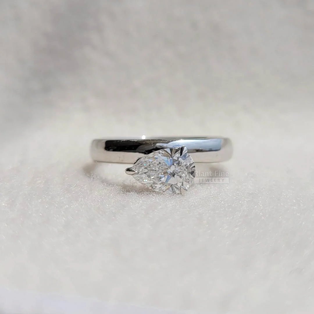 1 Carat Pear Shaped Lab Diamond Gold Engagement Ring - Riant Fine Jewelry
