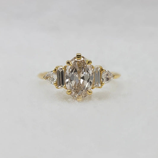 1 Ct Champagne Oval Lab Grown Diamond Engagement Ring in 14K Yellow Gold - Riant Fine Jewelry LLC