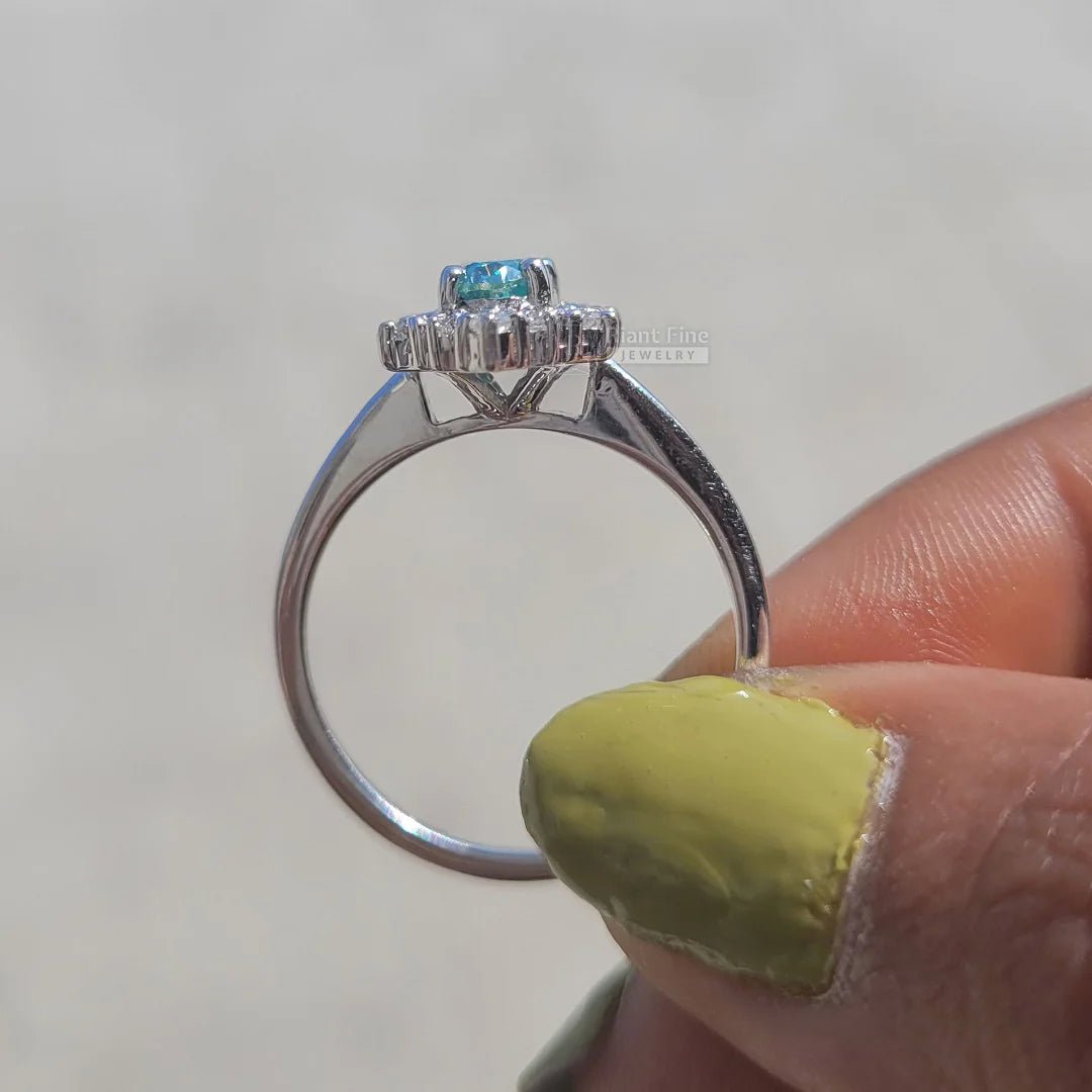 1 Ct Cyan Blue Oval Moissanite Engagement Ring - Riant Fine Jewelry