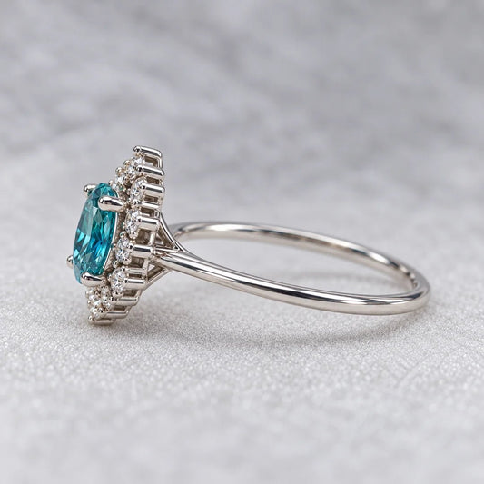 1 Ct Cyan Blue Oval Moissanite Engagement Ring - Riant Fine Jewelry LLC