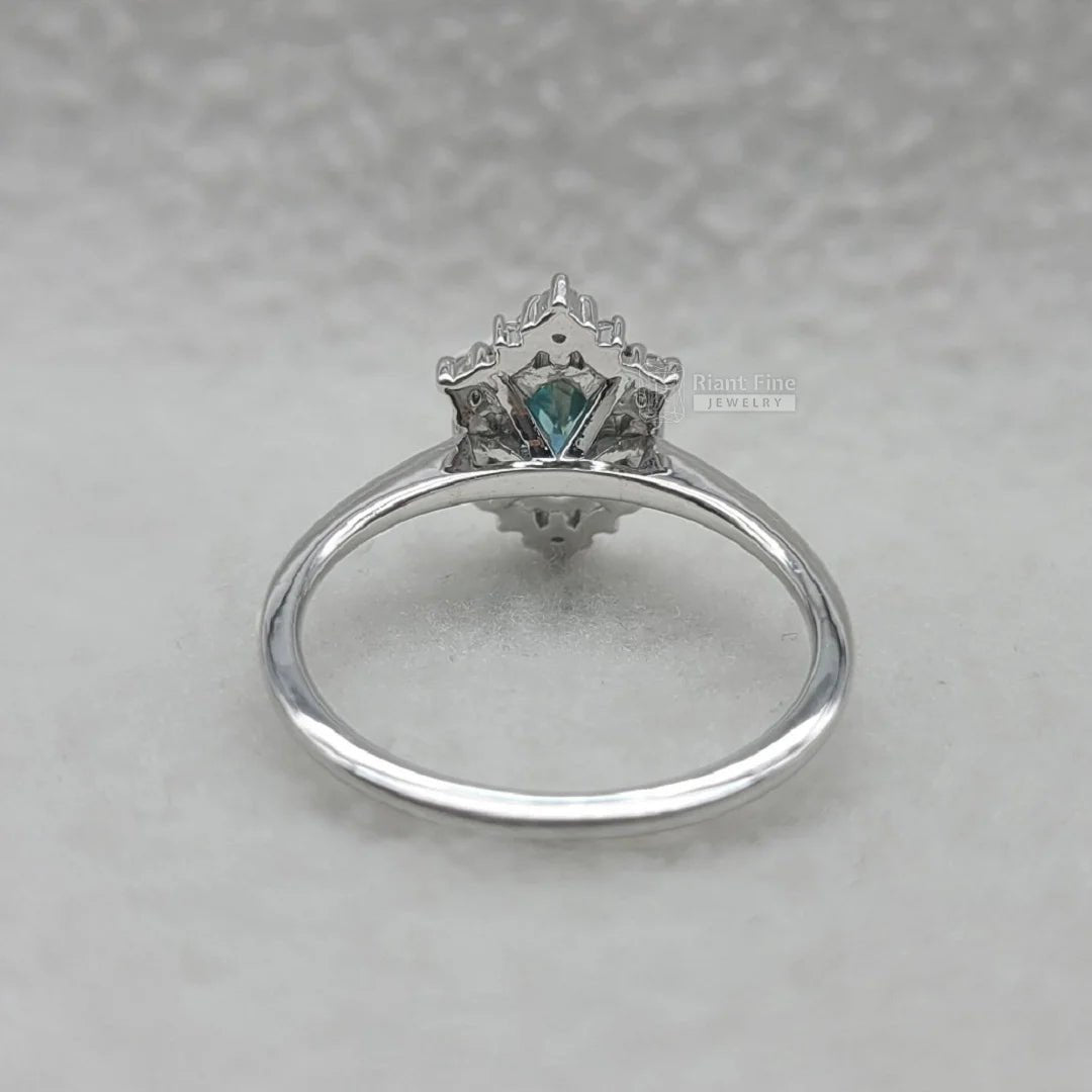 1 Ct Cyan Blue Oval Moissanite Engagement Ring - Riant Fine Jewelry