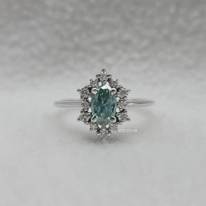 1 Ct Cyan Blue Oval Moissanite Engagement Ring