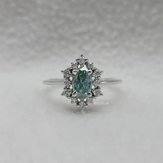 1 Ct Cyan Blue Oval Moissanite Engagement Ring - Riant Fine Jewelry