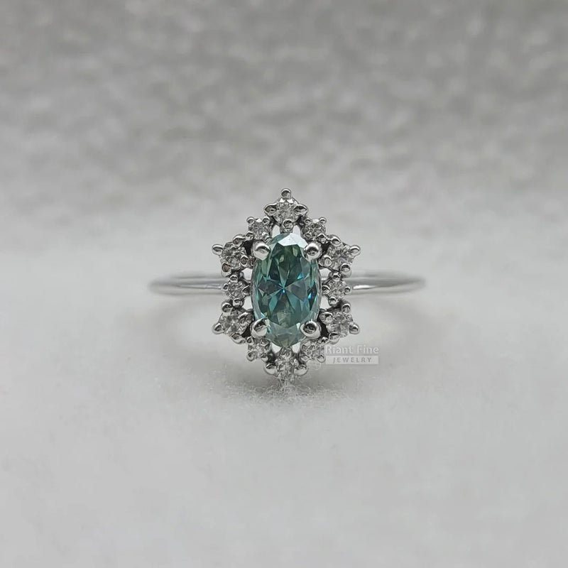 1 Ct Cyan Blue Oval Moissanite Engagement Ring - Riant Fine Jewelry