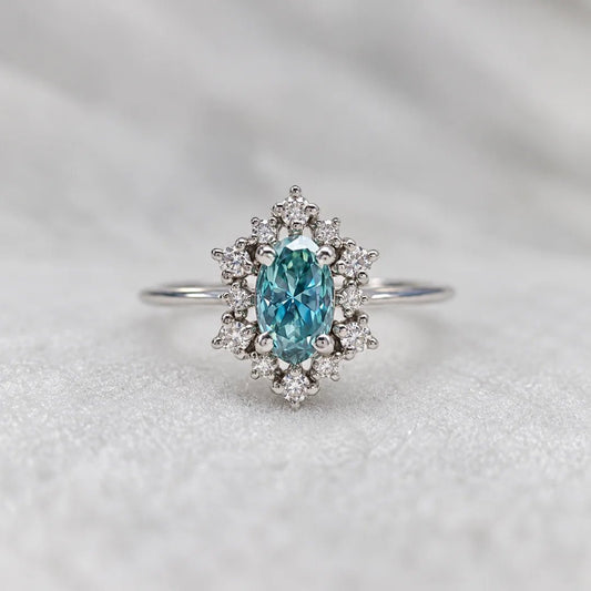 1 Ct Cyan Blue Oval Moissanite Engagement Ring - Riant Fine Jewelry LLC
