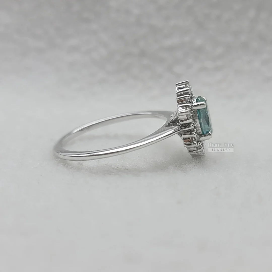 1 Ct Cyan Blue Oval Moissanite Engagement Ring - Riant Fine Jewelry