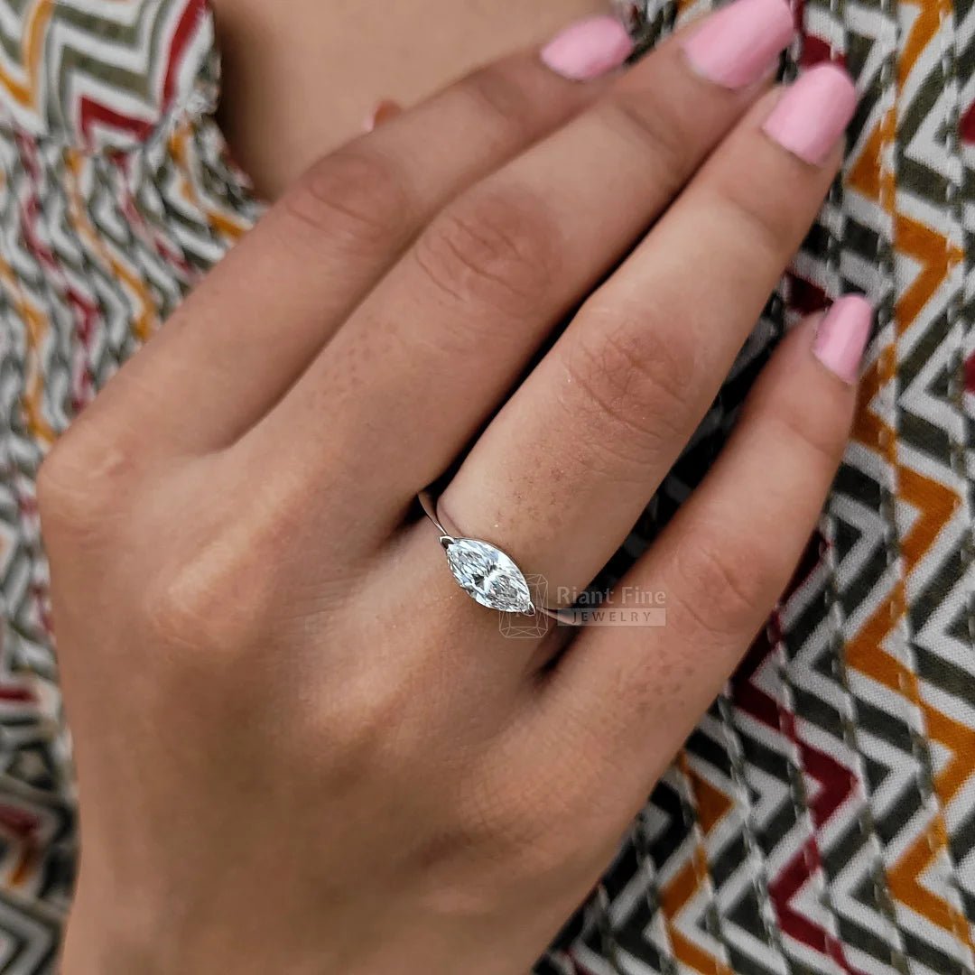 1 Ct East West Marquise Lab Grown Diamond Engagement Ring - Riant Fine Jewelry