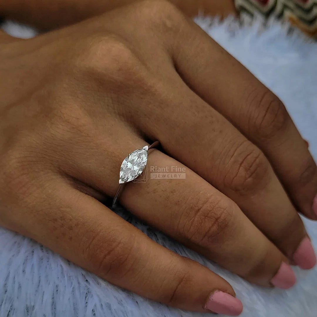 1 Ct East West Marquise Lab Grown Diamond Engagement Ring - Riant Fine Jewelry