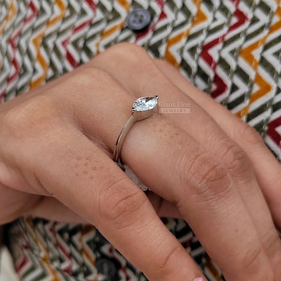1 Ct East West Marquise Lab Grown Diamond Engagement Ring - Riant Fine Jewelry
