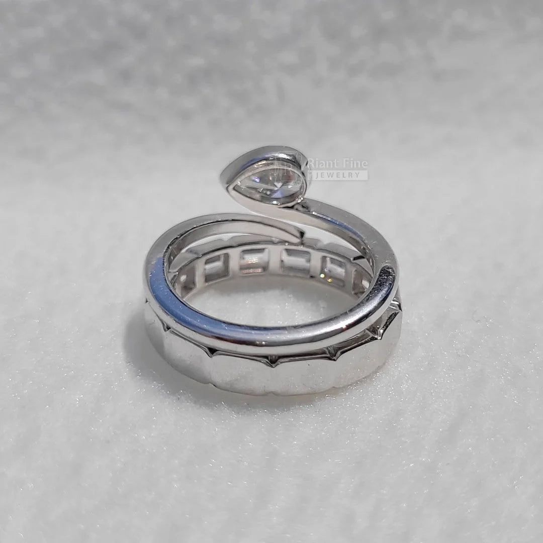 1 Ct East West Pear Diamond Bezel Engagement Ring Set - Riant Fine Jewelry LLC