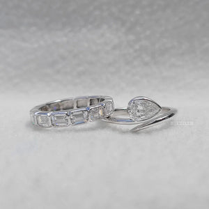 1 Ct East West Pear Diamond Bezel Engagement Ring Set