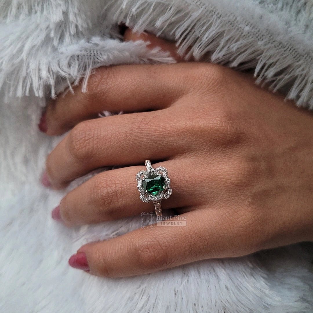1 Ct Emerald Cut Green Sapphire Engagement Ring - Riant Fine Jewelry