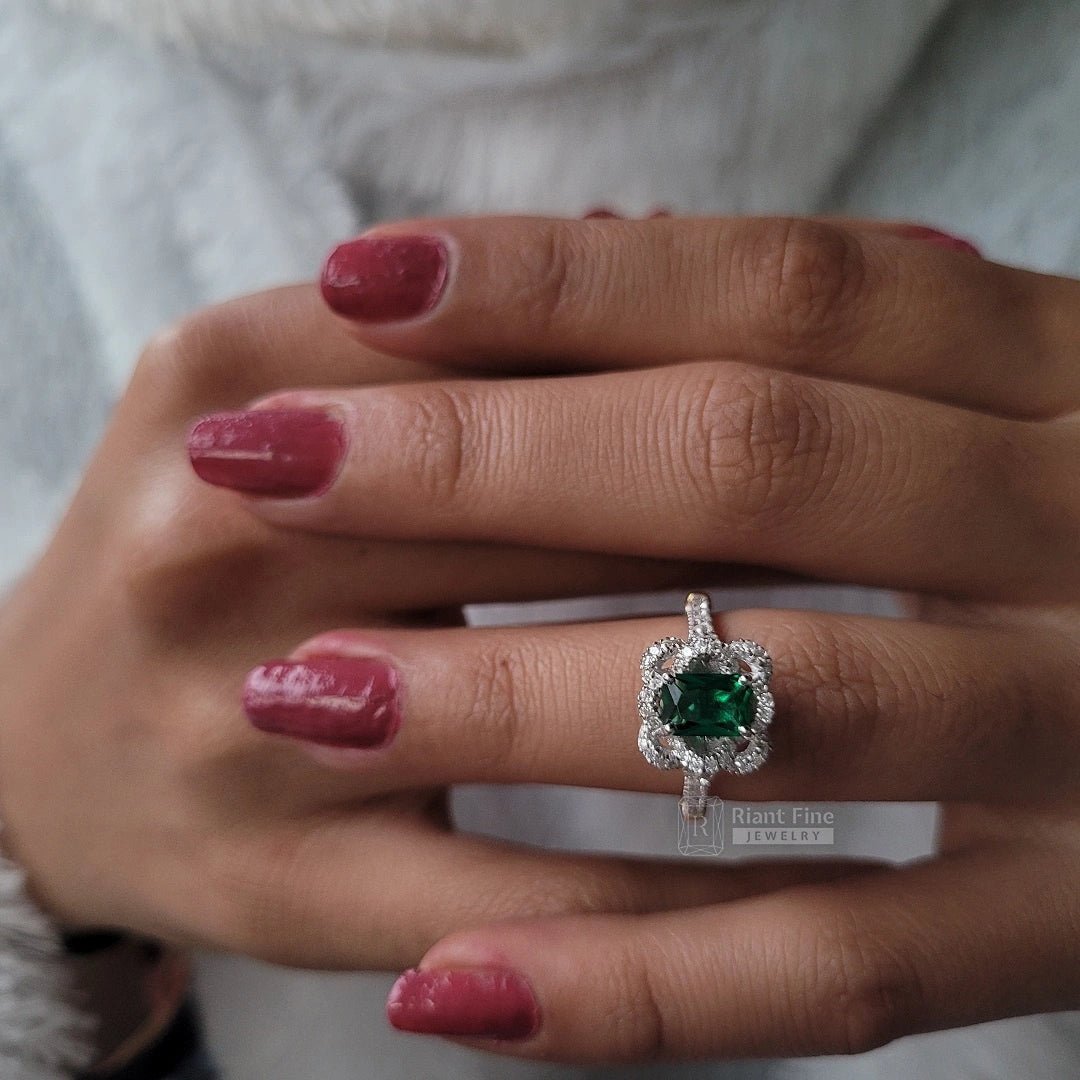 1 Ct Emerald Cut Green Sapphire Engagement Ring - Riant Fine Jewelry