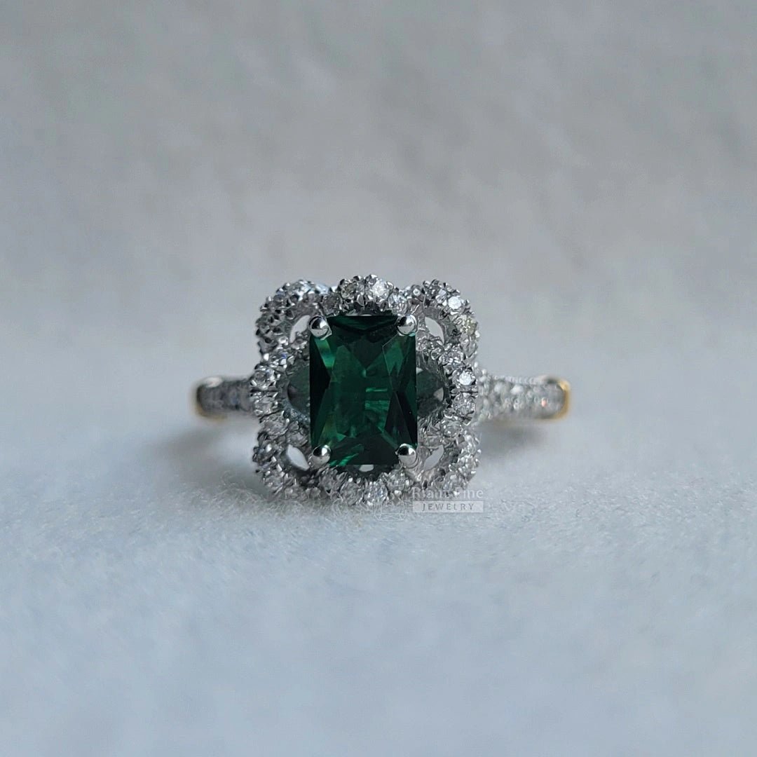 1 Ct Emerald Cut Green Sapphire Engagement Ring - Riant Fine Jewelry
