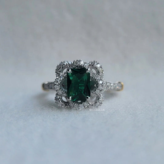 1 Ct Emerald Cut Green Sapphire Engagement Ring - Riant Fine Jewelry