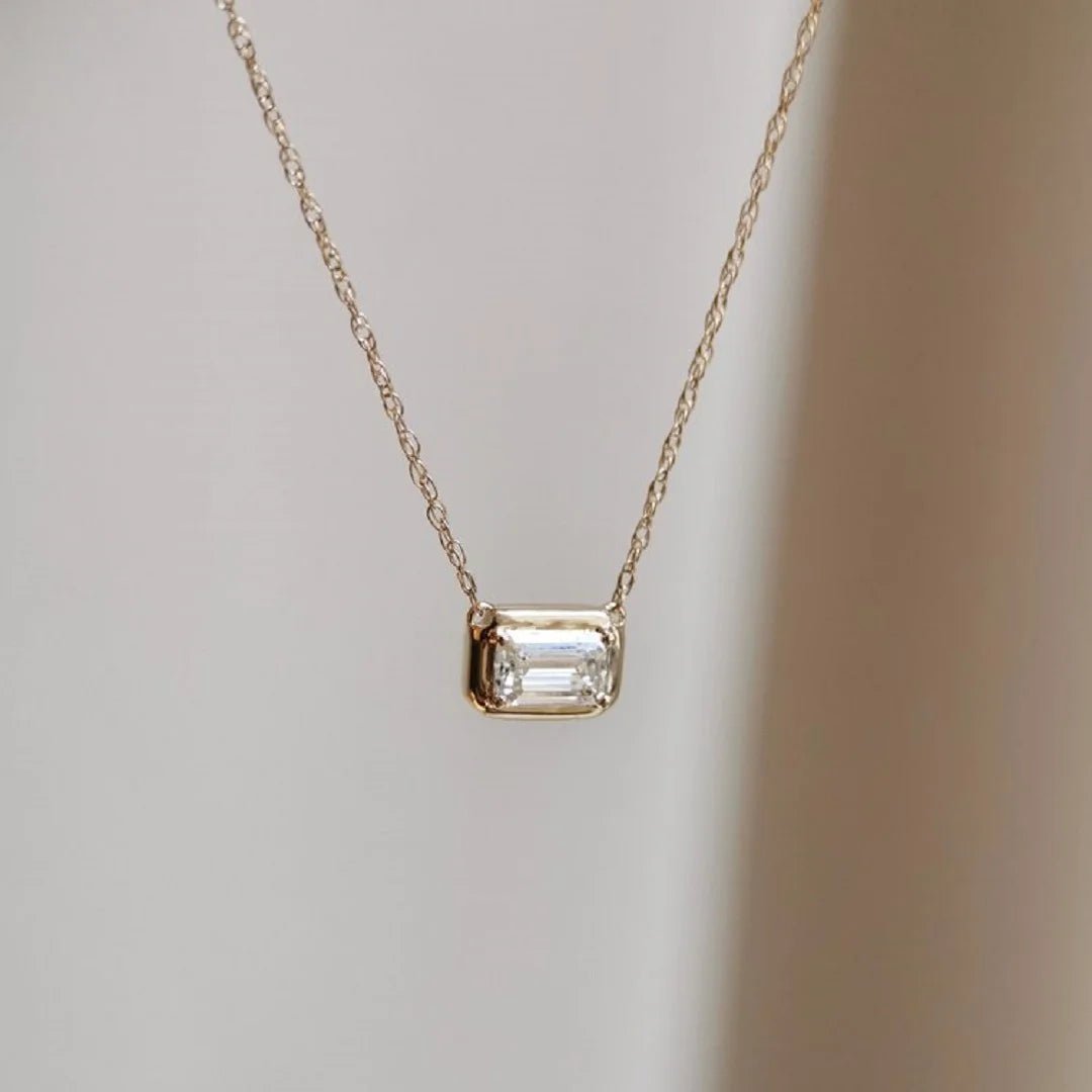 1 Ct Emerald Moissanite Pendant In 14K Solid Gold - Riant Fine Jewelry