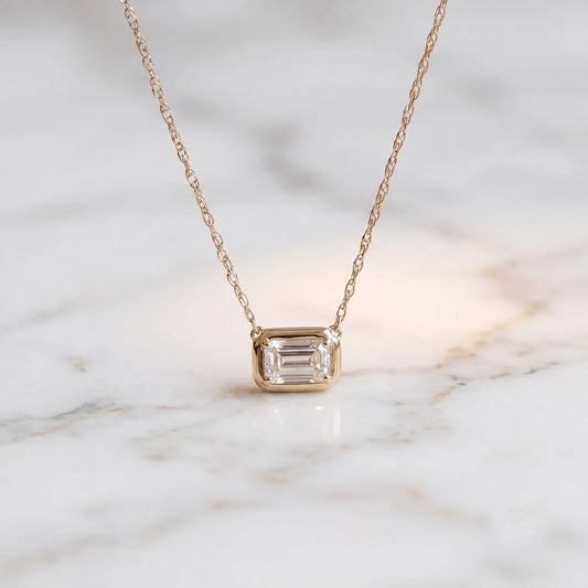 1 Ct Emerald Moissanite Pendant In 14K Solid Gold - Riant Fine Jewelry LLC