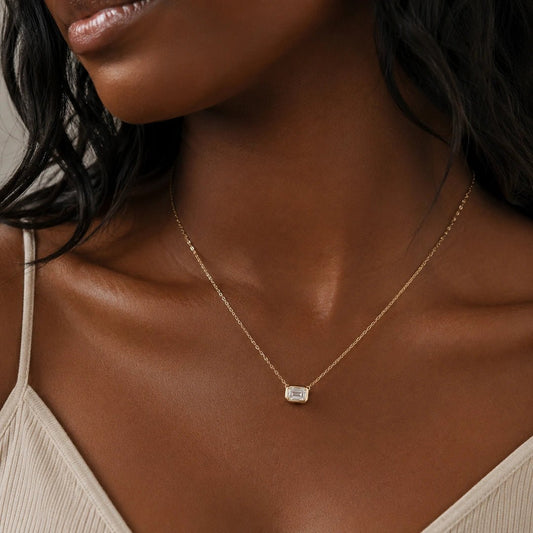 1 Ct Emerald Moissanite Pendant In 14K Solid Gold - Riant Fine Jewelry LLC