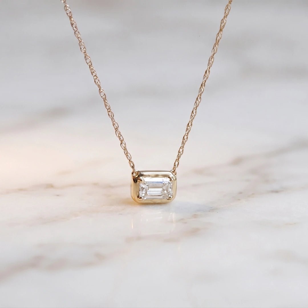 1 Ct Emerald Moissanite Pendant In 14K Solid Gold - Riant Fine Jewelry LLC