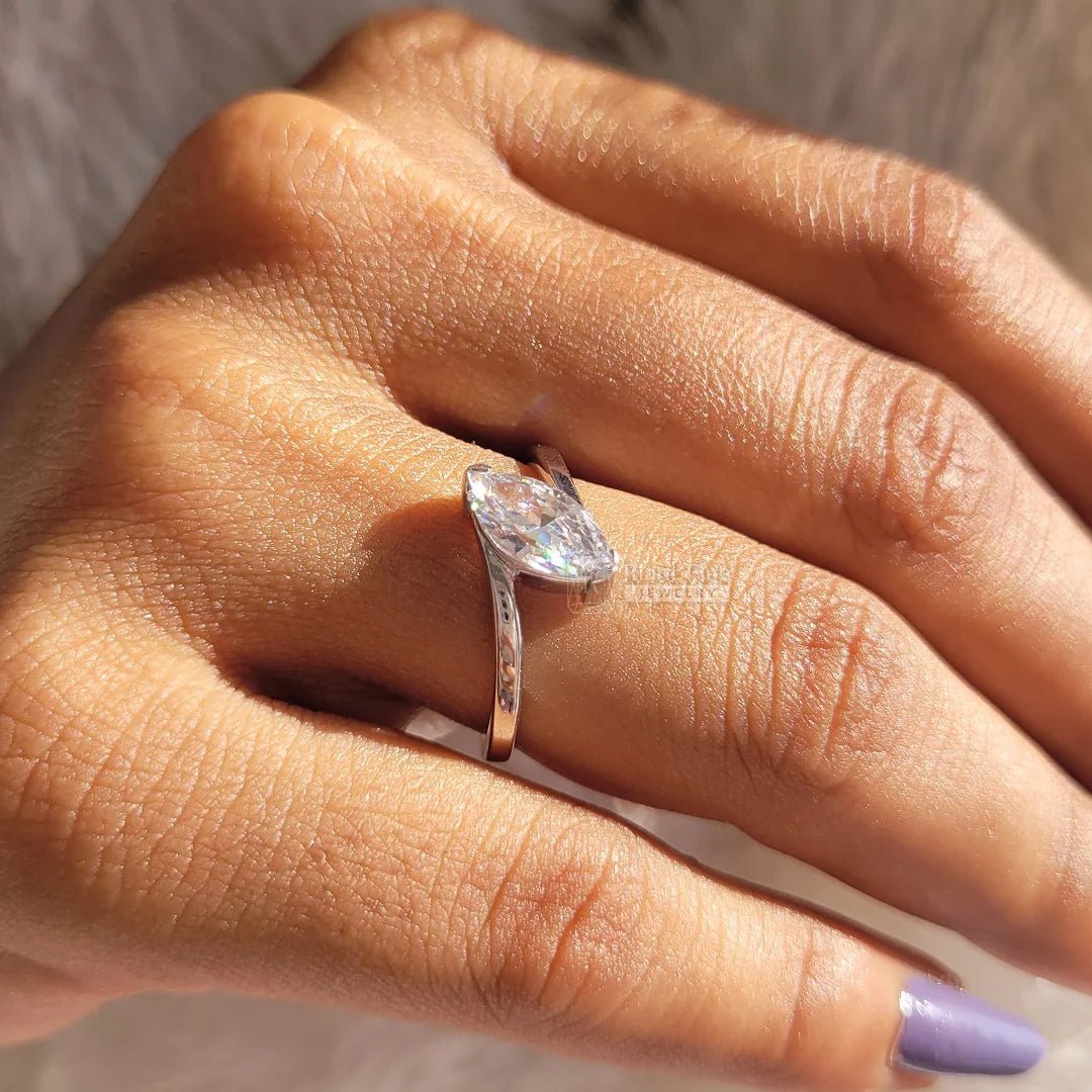 1 Ct Marquise Diamond Bypass Style Engagement Ring - Riant Fine Jewelry