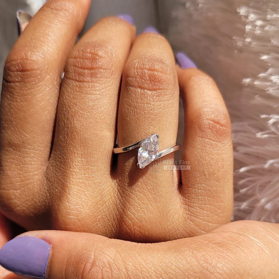 1 Ct Marquise Diamond Bypass Style Engagement Ring - Riant Fine Jewelry