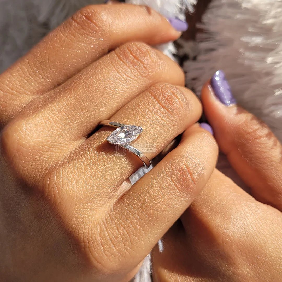 1 Ct Marquise Diamond Bypass Style Engagement Ring - Riant Fine Jewelry