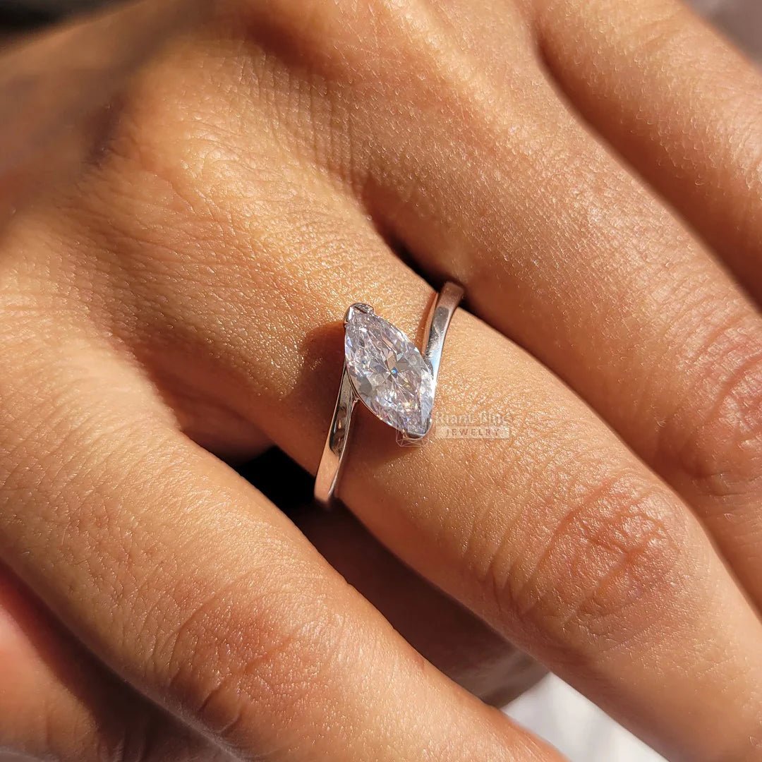 1 Ct Marquise Diamond Bypass Style Engagement Ring - Riant Fine Jewelry