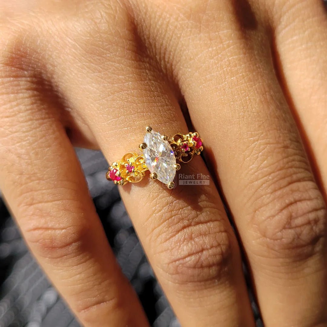 1 Ct Marquise Diamond Gold Vintage Engagement Ring - Riant Fine Jewelry