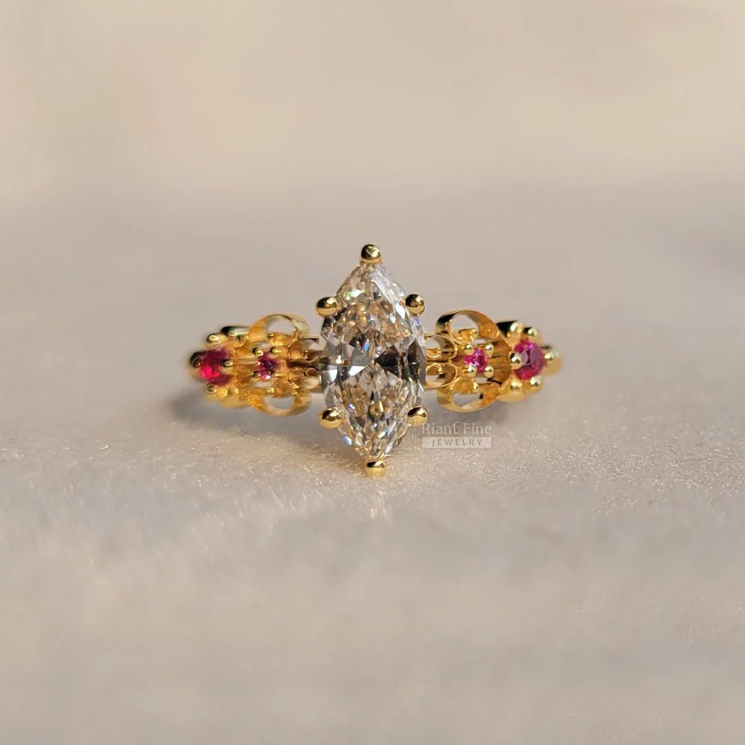 1 Ct Marquise Diamond Gold Vintage Engagement Ring - Riant Fine Jewelry