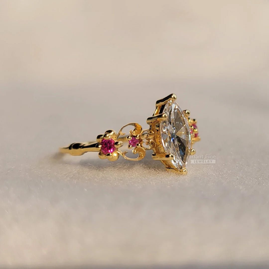 1 Ct Marquise Diamond Gold Vintage Engagement Ring - Riant Fine Jewelry