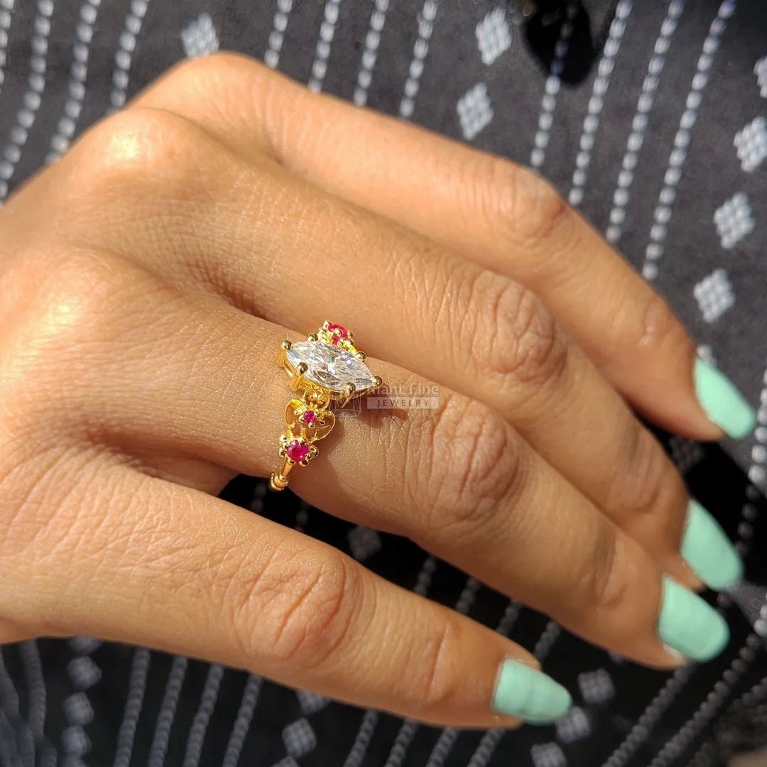 1 Ct Marquise Diamond Gold Vintage Engagement Ring - Riant Fine Jewelry