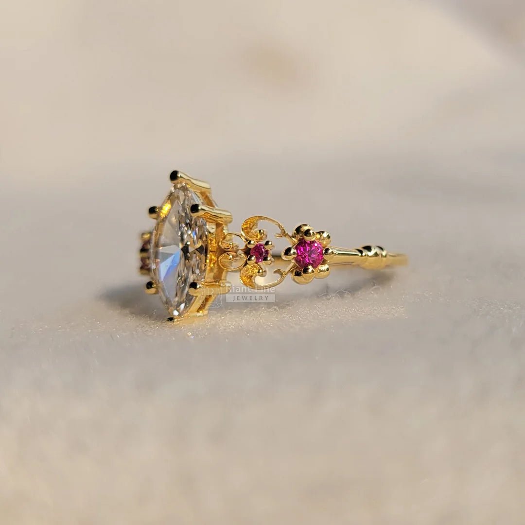 1 Ct Marquise Diamond Gold Vintage Engagement Ring - Riant Fine Jewelry